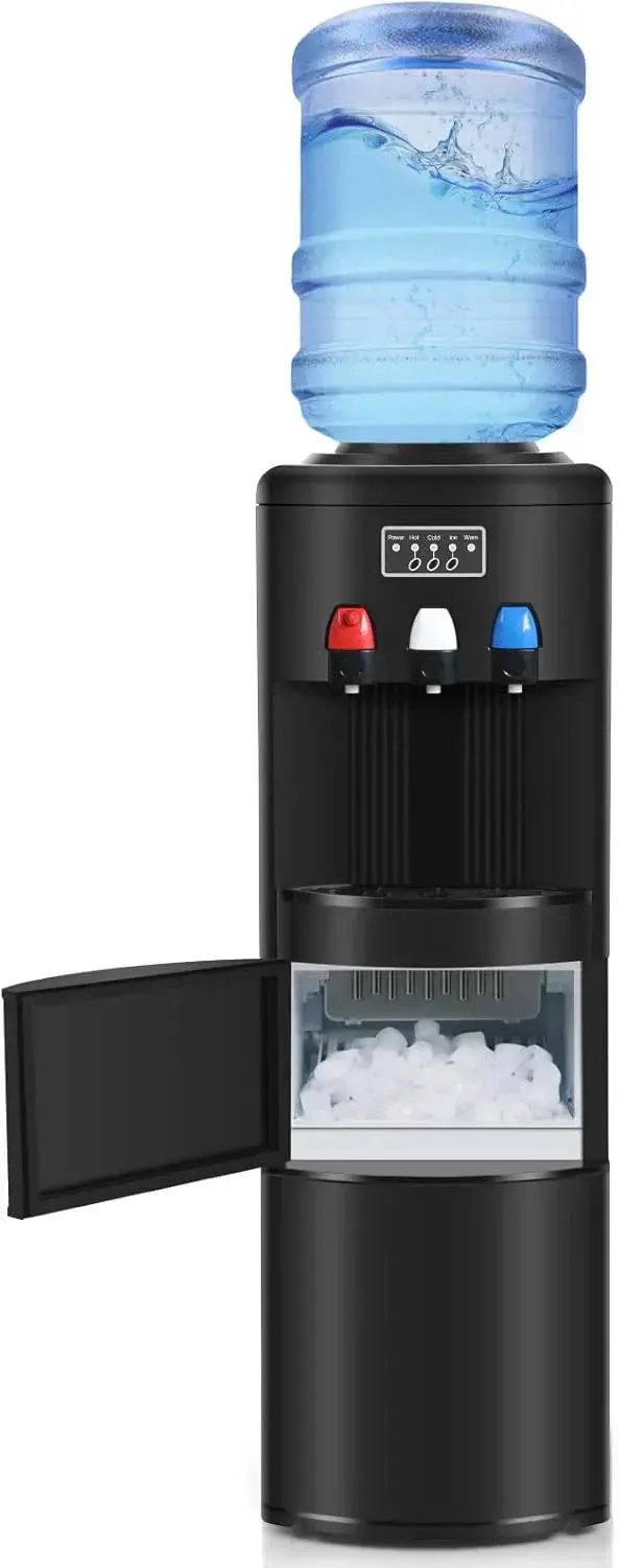 ICEPURE 3-in-1 Hot/Cold Water Dispenser – Built-in Bullet Ice Maker (26.5 lbs/24H), Top-Loading, Child Lock, Black