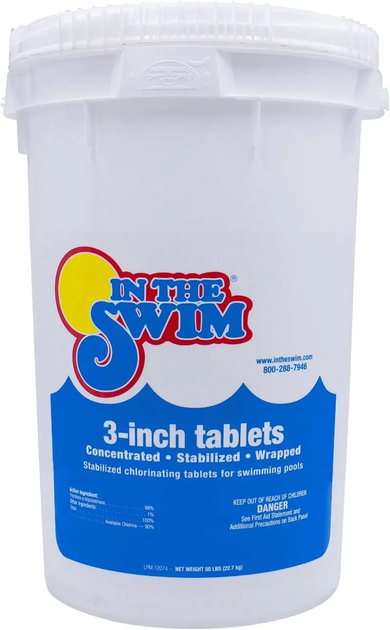 In The Swim 3" Slow-Dissolving Chlorine Tablets — 50 lb Bulk Pack, Stabilized Sanitizer for Swimming Pools