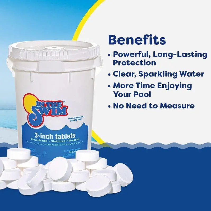 In The Swim 3" Stabilized Chlorine Tablets – Individually Wrapped Tri-Chlor Sanitizers | 90% Available Chlorine | Slow-Release Formula | 50 lb Bag