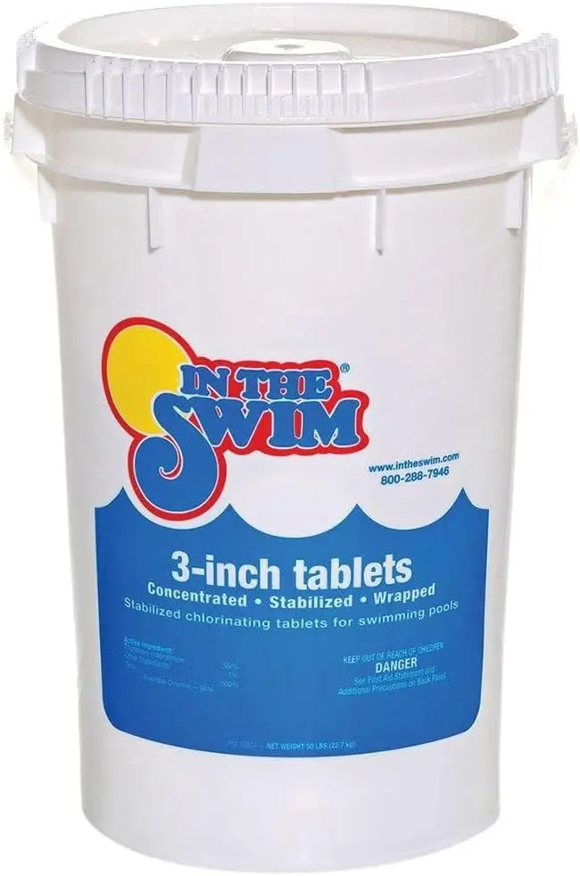In The Swim 3" Stabilized Chlorine Tablets – Individually Wrapped Tri-Chlor Sanitizers | 90% Available Chlorine | Slow-Release Formula | 50 lb Bag