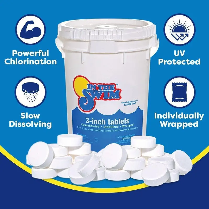 In The Swim 3" Stabilized Chlorine Tablets – Individually Wrapped Tri-Chlor Sanitizers | 90% Available Chlorine | Slow-Release Formula | 50 lb Bag