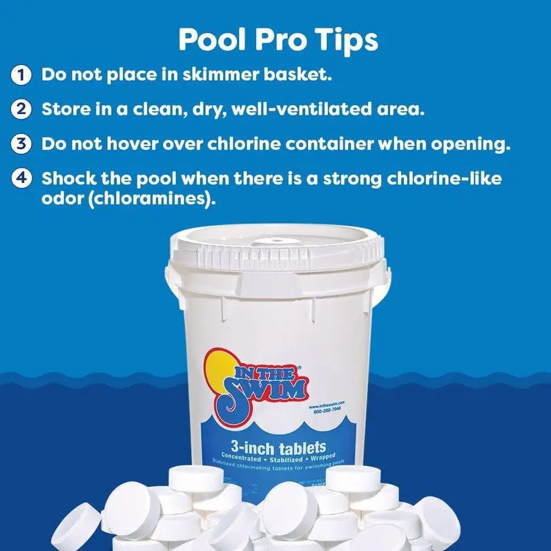 In The Swim 3" Stabilized Chlorine Tablets – Individually Wrapped Tri-Chlor Sanitizers | 90% Available Chlorine | Slow-Release Formula | 50 lb Bag