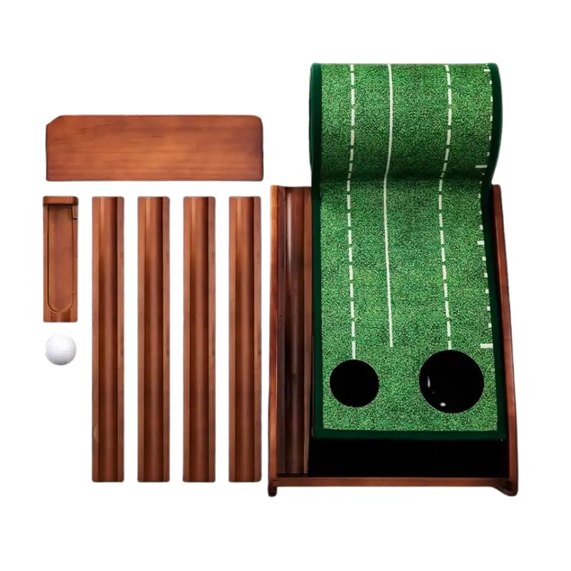 Indoor Golf Putting Green with Wooden Frame and Automatic Ball Return 2