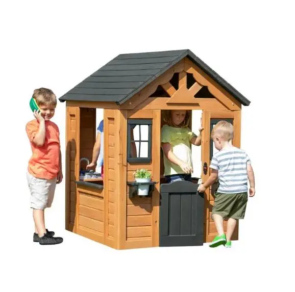 Indoor/Outdoor Cedar Playhouse with Built-In Kitchen – Backyard Play Center for Kids