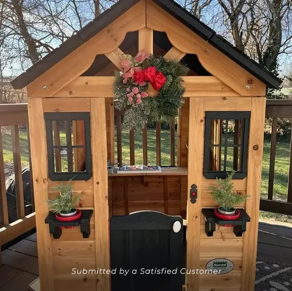 Indoor/Outdoor Cedar Playhouse with Built-In Kitchen – Backyard Play Center for Kids