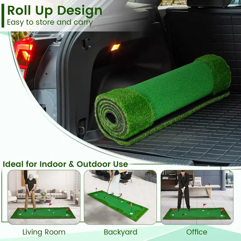 Indoor/Outdoor Golf Putting Green – Realistic Turf Practice Mat