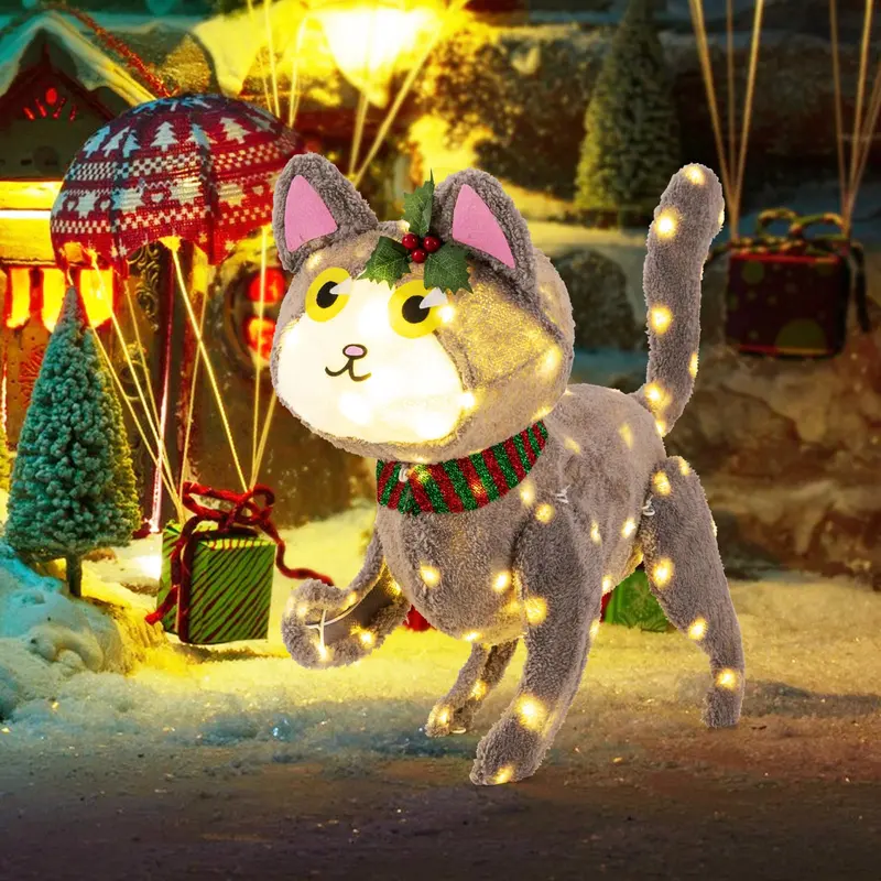 Indoor/Outdoor Lighted Cat Holiday Decoration with 88 Twinkling LED Lights