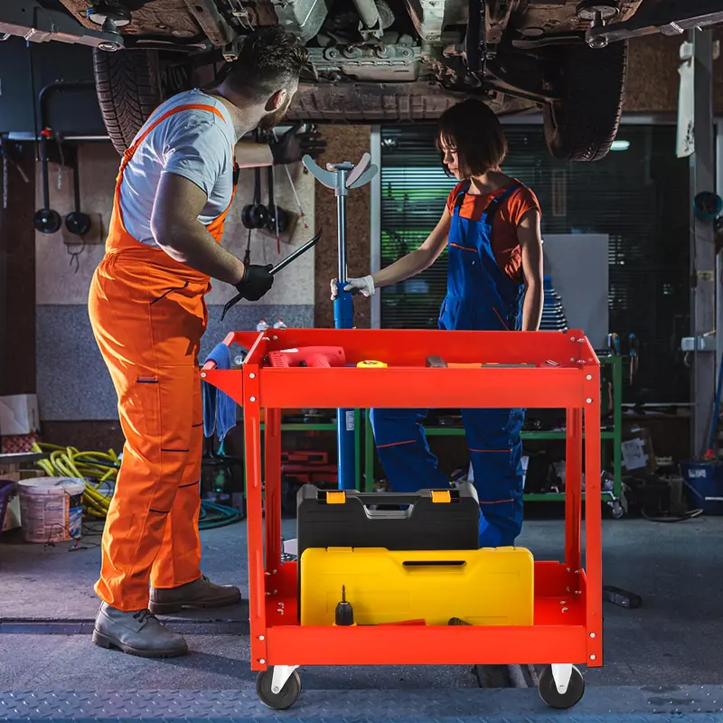Industrial 2-Tier Rolling Utility Cart, Heavy-Duty Service and Tool Transport Caddy