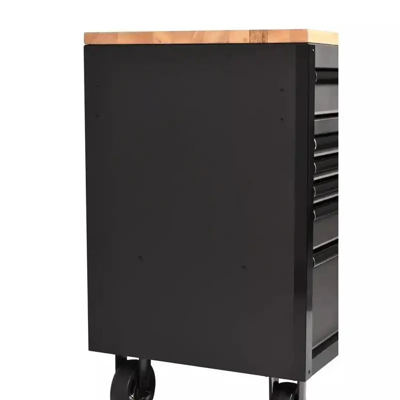 Industrial 61" Mobile Tool Cabinet – 15-Drawer Steel Base with Durable Solid Wood Countertop
