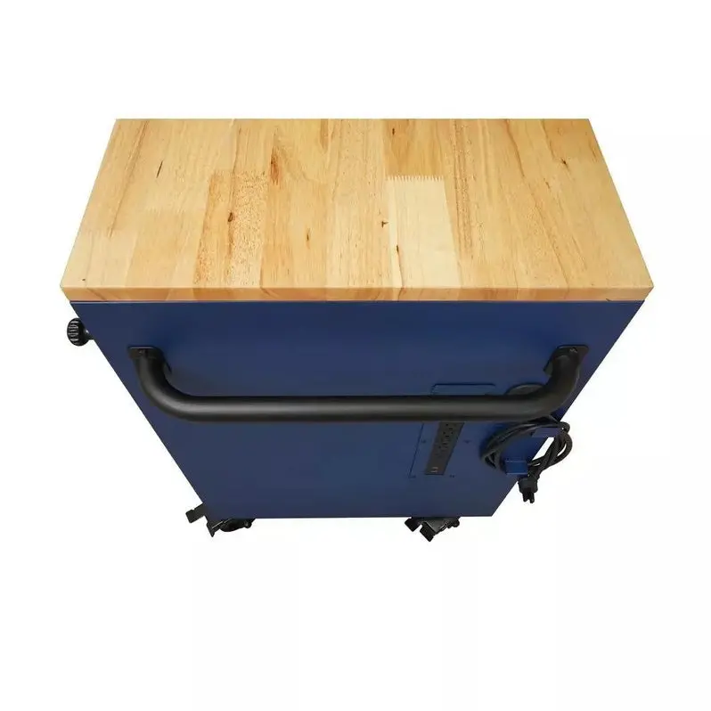Industrial-Grade 52-Inch 9-Drawer Mobile Workbench with Matte Blue Solid Wood Top & Height Adjustment