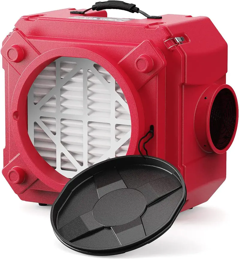 Industrial-Grade Stackable Air Scrubber – 3-Stage Filtration (MERV-10 + HEPA + Carbon), Red