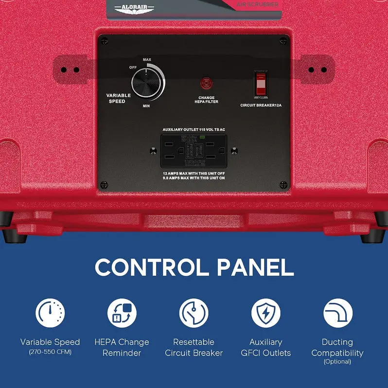 Industrial-Grade Stackable Air Scrubber – 3-Stage Filtration (MERV-10 + HEPA + Carbon), Red