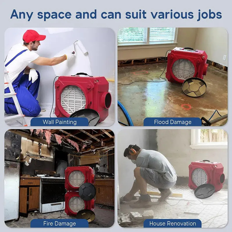 Industrial-Grade Stackable Air Scrubber – 3-Stage Filtration (MERV-10 + HEPA + Carbon), Red