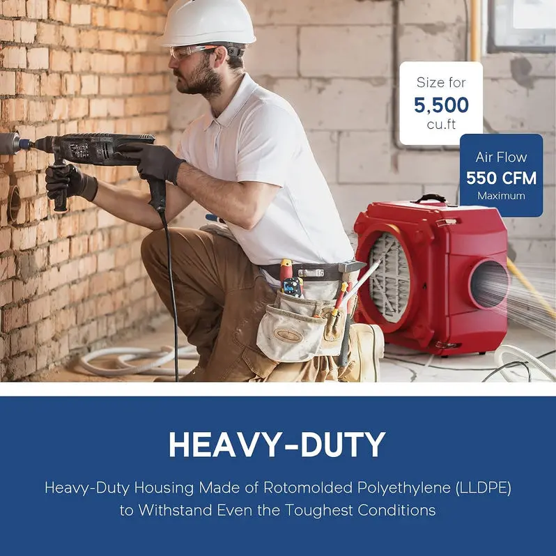 Industrial-Grade Stackable Air Scrubber – 3-Stage Filtration (MERV-10 + HEPA + Carbon), Red
