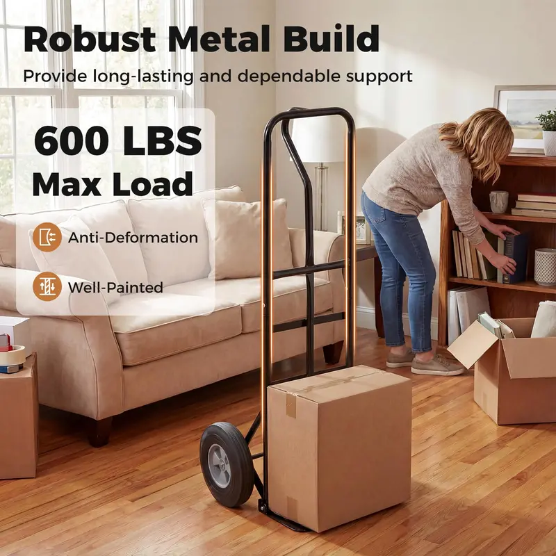 Industrial-Grade Steel Hand Truck – 600 lb Capacity Moving Dolly