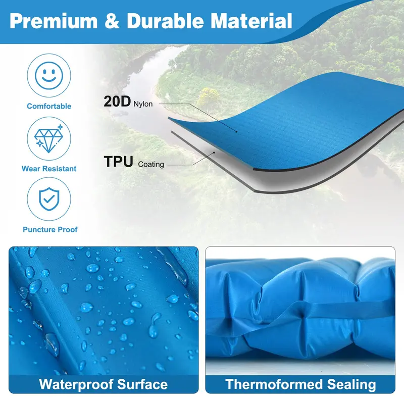 Inflatable Camping Sleeping Pad, 3-Inch Thick Waterproof Air Mattress for Backpacking & Car Camping