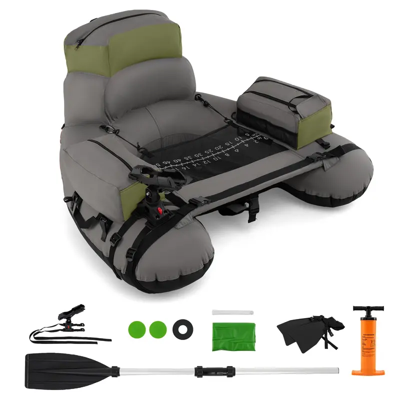 Inflatable Fishing Float Tube with Built-In Fish Ruler and 350-Pound Weight Capacity