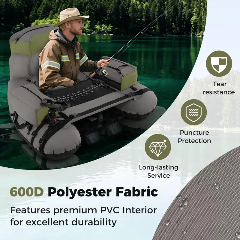 Inflatable Fishing Float Tube with Built-In Fish Ruler and 350-Pound Weight Capacity 2