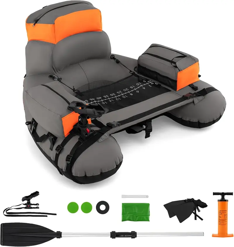 Inflatable Fishing Float Tube with Built-In Fish Ruler and 350-Pound Weight Capacity