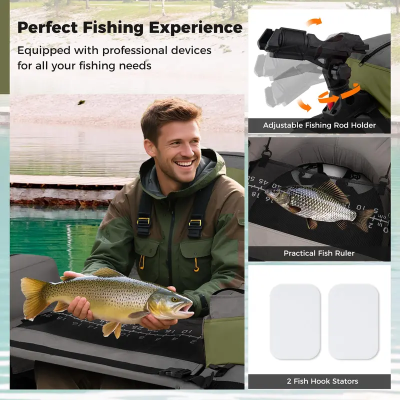 Inflatable Fishing Float Tube with Built-In Fish Ruler and 350-Pound Weight Capacity