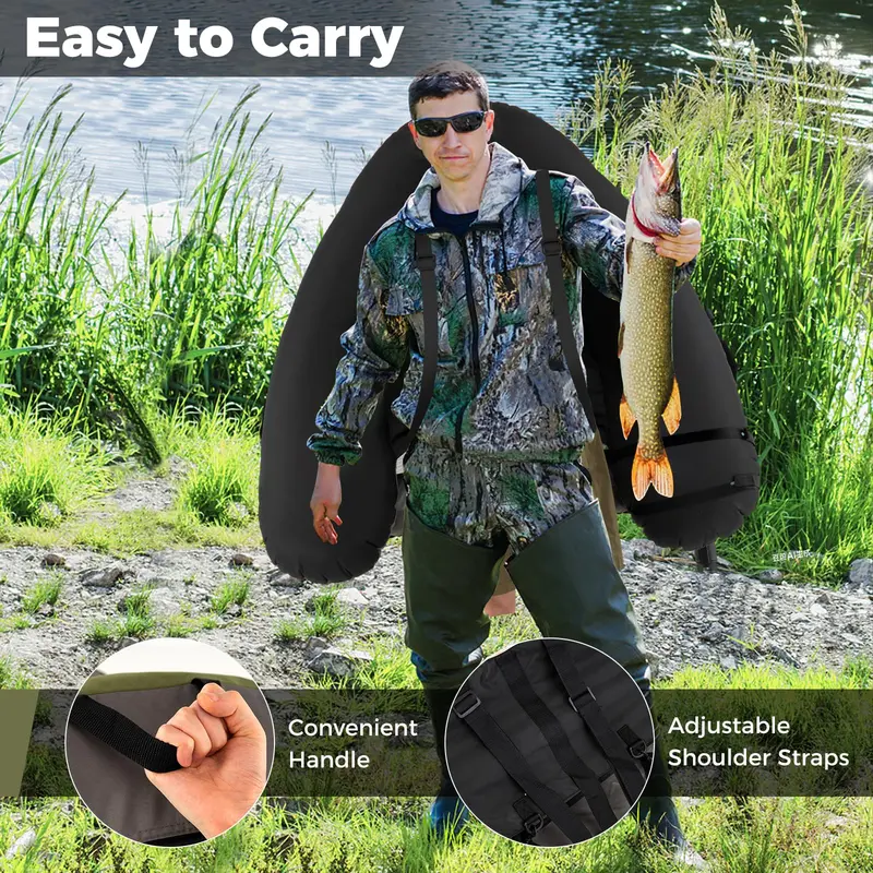 Inflatable Fishing Float Tube with Built-In Fish Ruler and 350-Pound Weight Capacity