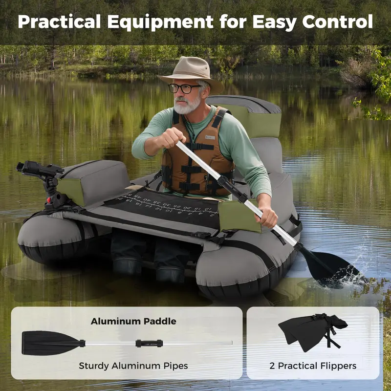 Inflatable Fishing Float Tube with Built-In Fish Ruler and 350-Pound Weight Capacity