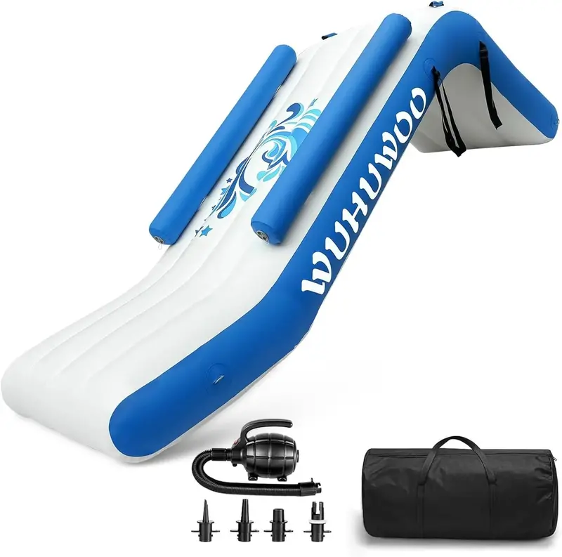Inflatable Pontoon Boat Water Slide — Backyard or Poolside Fun for Kids, Includes Electric Pump & Carry Bag