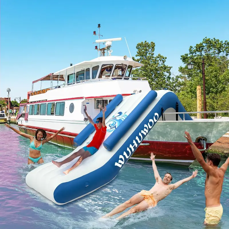 Inflatable Pontoon Boat Water Slide — Backyard or Poolside Fun for Kids, Includes Electric Pump & Carry Bag