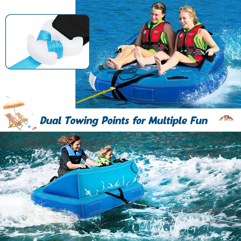 Inflatable Sofa-Style Towable Tube – 1–2 Person Boating Water Sport Pull Toy with Drain Holes