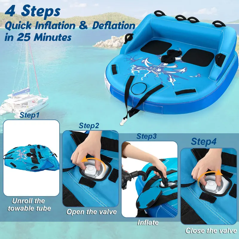 Inflatable Sofa-Style Towable Tube – 1–2 Person Boating Water Sport Pull Toy with Drain Holes