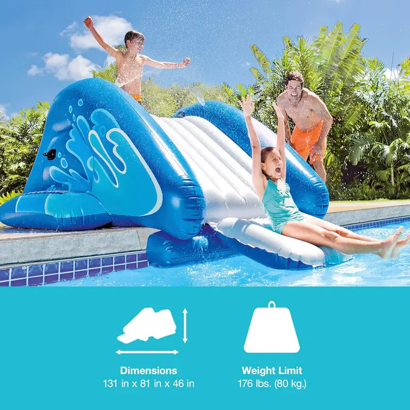 Inflatable Splash Water Slide Play Center — Built-In Sprayers, Pool Integration, Ages 6+ (Blue) 2