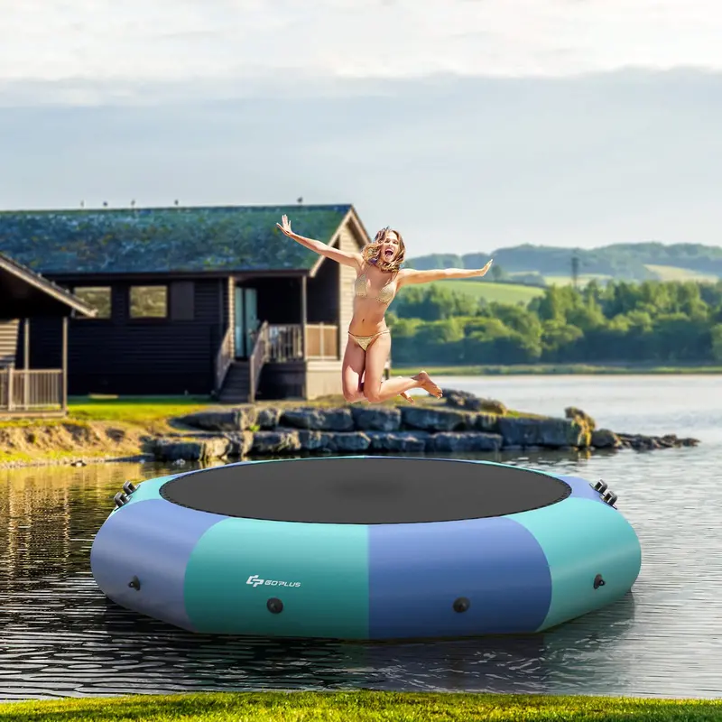 Inflatable Water Trampoline – 10FT, 12FT, or 15FT Recreational Bouncer with Electric Pump and Rope Ladder 2