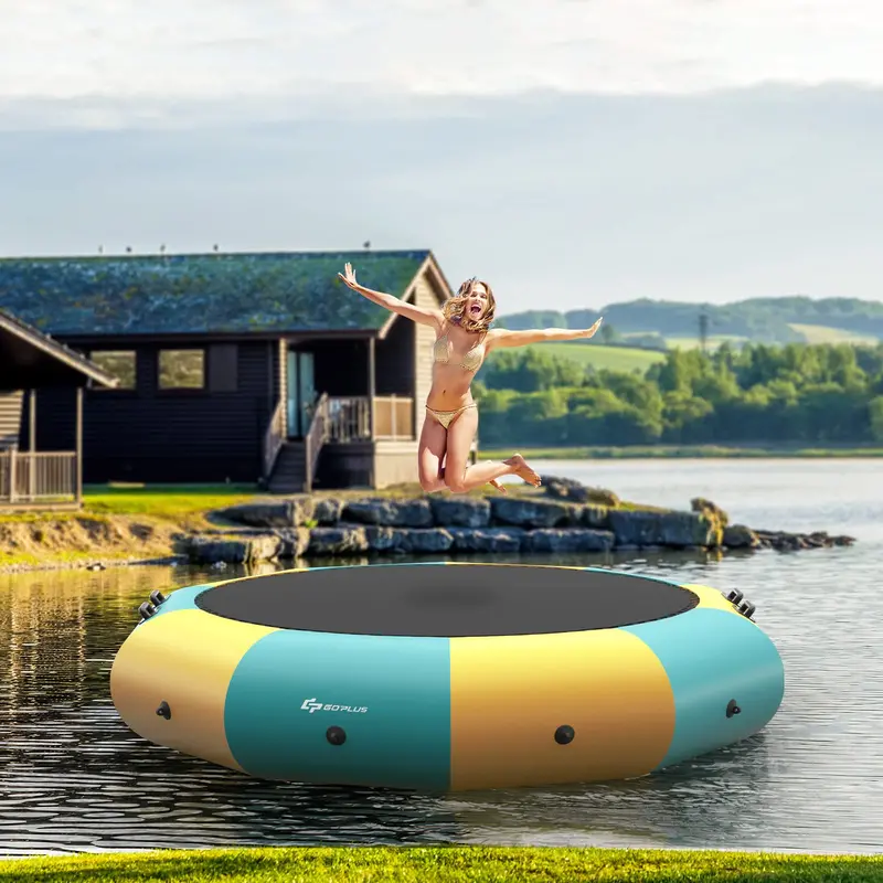 Inflatable Water Trampoline – 10FT, 12FT, or 15FT Recreational Bouncer with Electric Pump and Rope Ladder