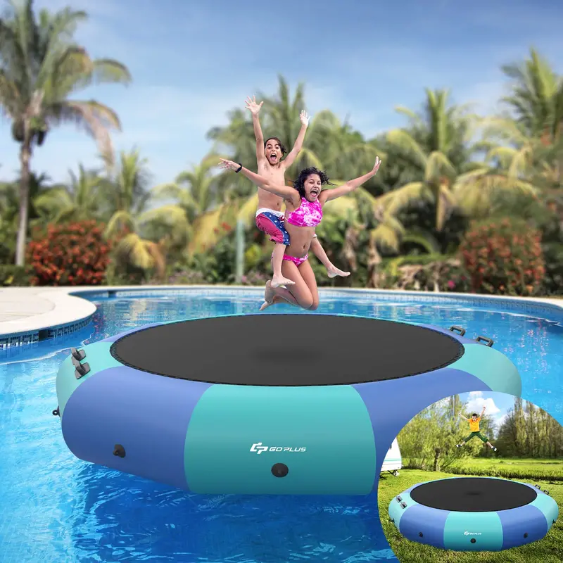 Inflatable Water Trampoline – 10FT, 12FT, or 15FT Recreational Bouncer with Electric Pump and Rope Ladder