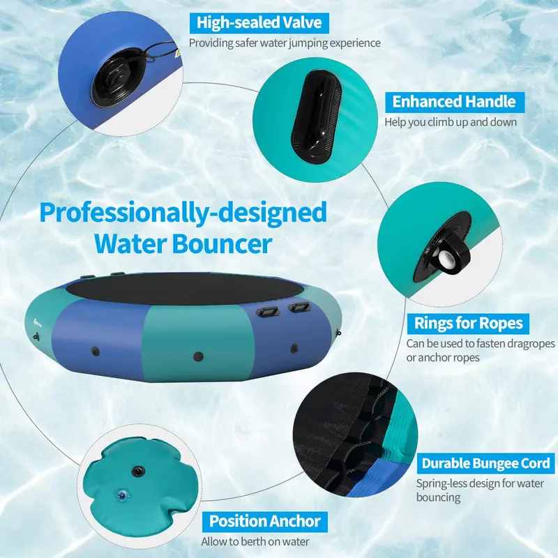 Inflatable Water Trampoline – 10FT, 12FT, or 15FT Recreational Bouncer with Electric Pump and Rope Ladder
