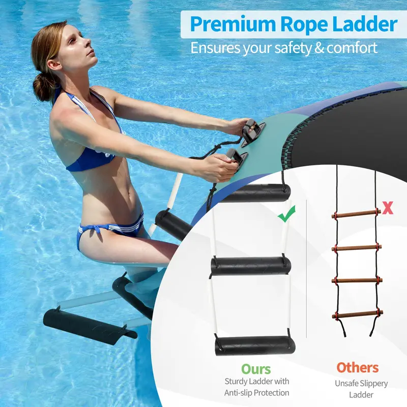 Inflatable Water Trampoline – 10FT, 12FT, or 15FT Recreational Bouncer with Electric Pump and Rope Ladder