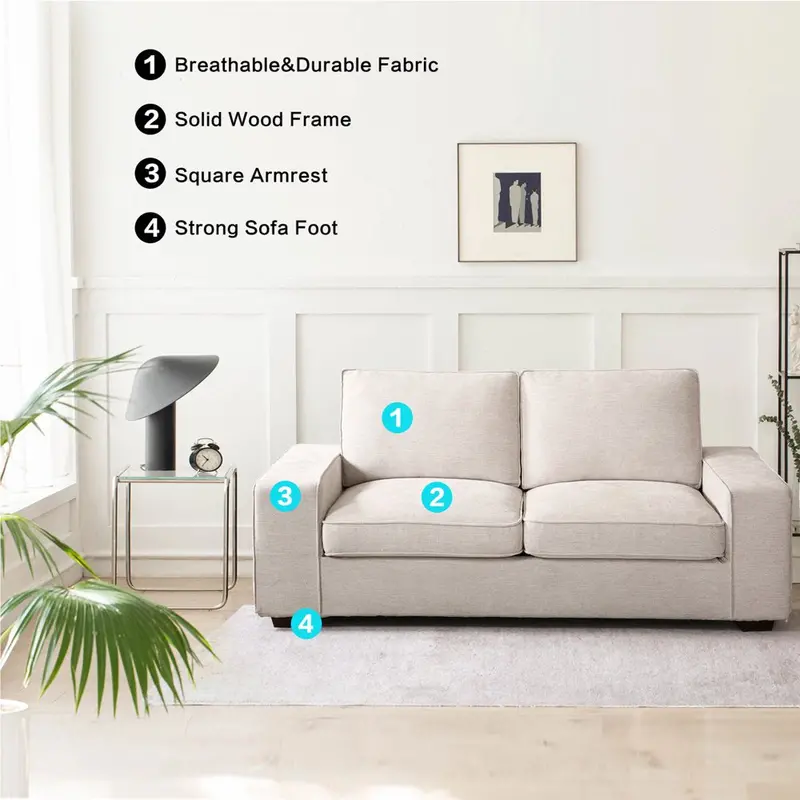 INGALIK Modern 3-Seater Beige Loveseat Sofa – 71-Inch Living Room Sofa