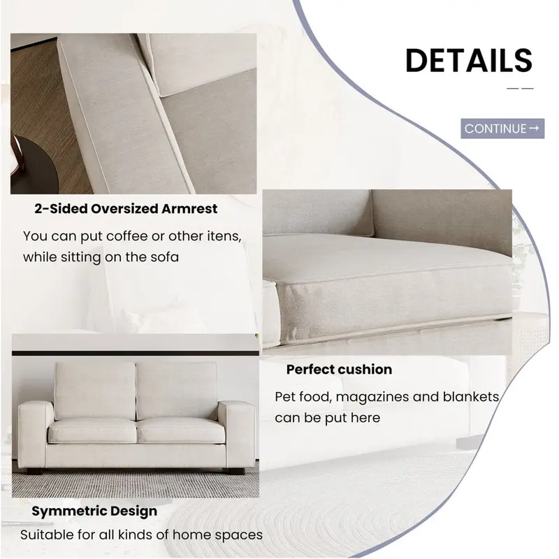 INGALIK Modern 3-Seater Beige Loveseat Sofa – 71-Inch Living Room Sofa