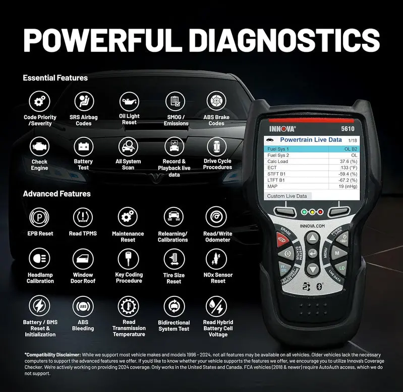 Innova 5610 Advanced OBD2 Bidirectional Scan Tool – Firmware Updates & Technical Support Included