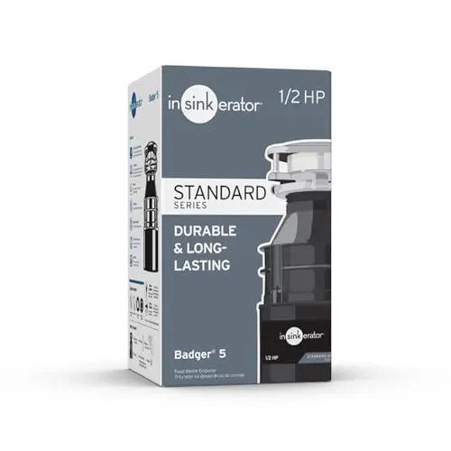 InSinkErator Badger 5 Garbage Disposal – 1/2 HP Continuous Feed, Space-Saving Design, Quick Lock Mount Installation