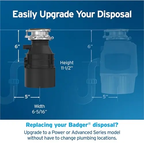 InSinkErator Badger 5 Garbage Disposal – 1/2 HP Continuous Feed, Space-Saving Design, Quick Lock Mount Installation
