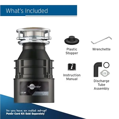 InSinkErator Badger 5 Garbage Disposal – 1/2 HP Continuous Feed, Space-Saving Design, Quick Lock Mount Installation