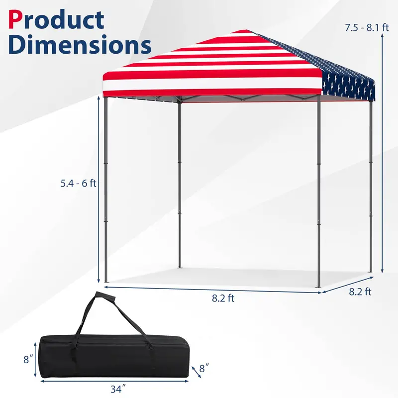 Instant 8.2-Foot Pop-Up Canopy Tent with Carry Bag for Easy Transport