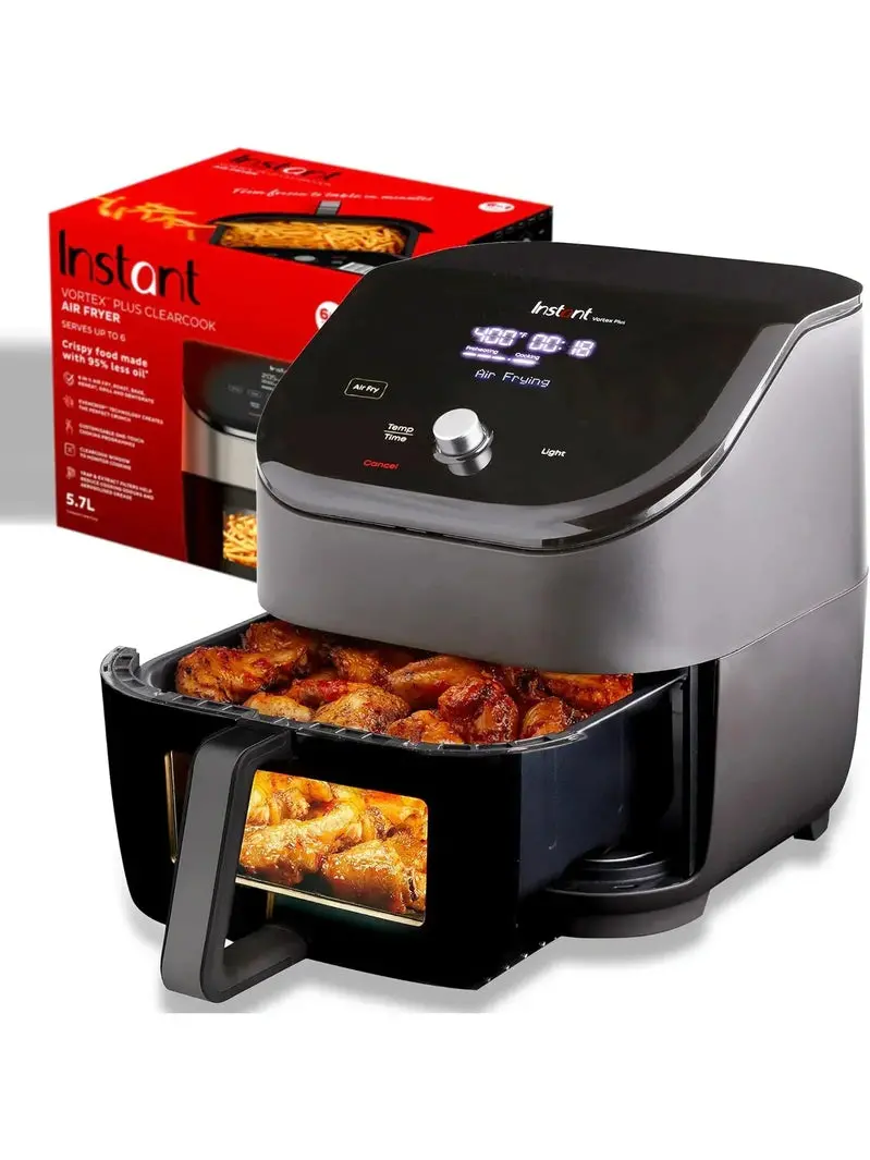 Instant Vortex Plus 6-Quart Air Fryer – ClearCook Window, 6-in-1 Versatility (Air Fry, Bake, Roast, Broil, Dehydrate, Reheat), Black