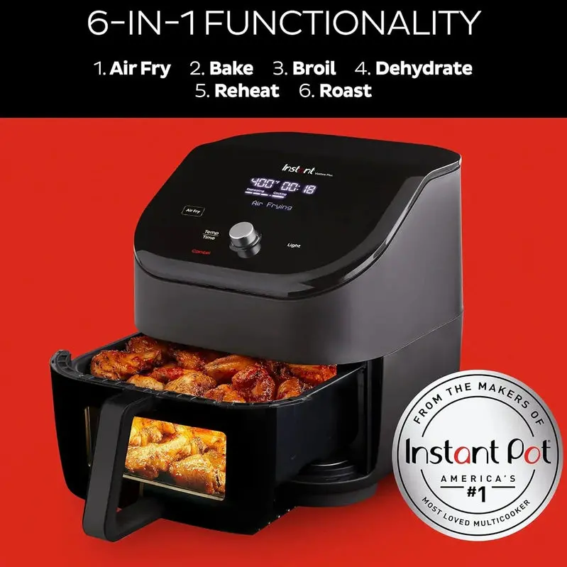 Instant Vortex Plus 6-Quart Air Fryer – ClearCook Window, 6-in-1 Versatility (Air Fry, Bake, Roast, Broil, Dehydrate, Reheat), Black