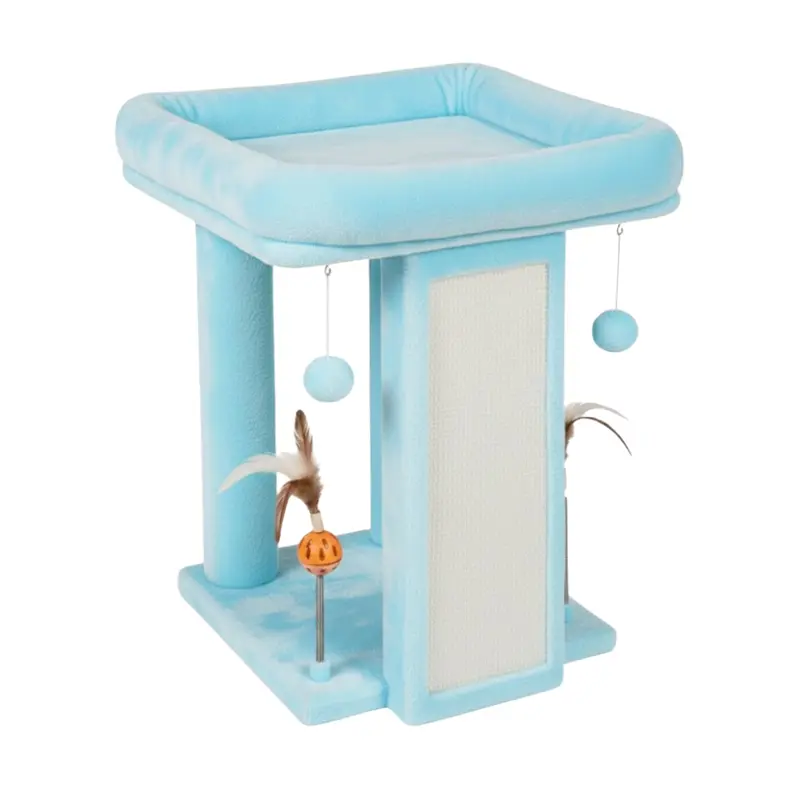 Interactive Cat Tree Tower – Raised Platform, Scratch Board, and Hanging Toys 2