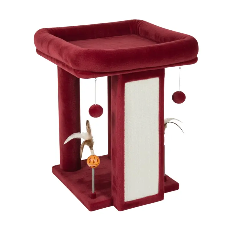 Interactive Cat Tree Tower – Raised Platform, Scratch Board, and Hanging Toys