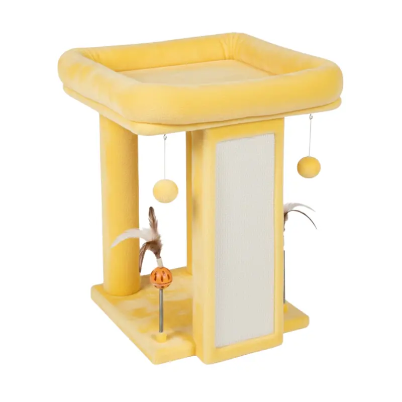 Interactive Cat Tree Tower – Raised Platform, Scratch Board, and Hanging Toys