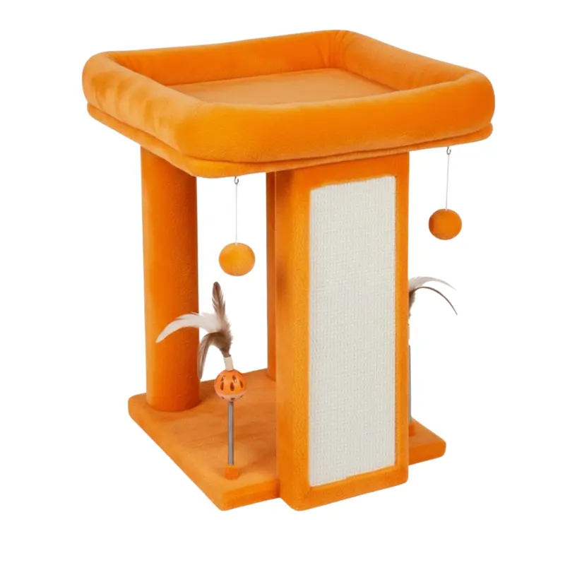 Interactive Cat Tree Tower – Raised Platform, Scratch Board, and Hanging Toys