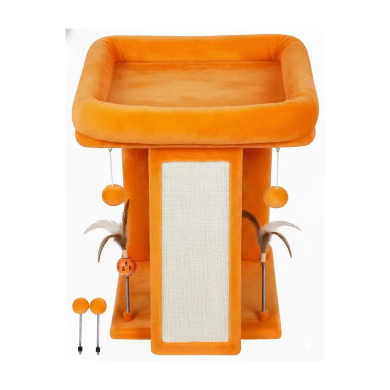 Interactive Cat Tree Tower – Raised Platform, Scratch Board, and Hanging Toys